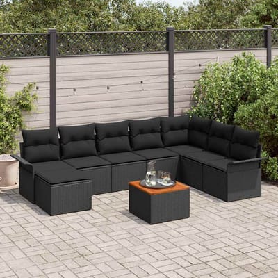vidaXL - Tuinbank - Set - 9 - st - Zwart - poly - rattan