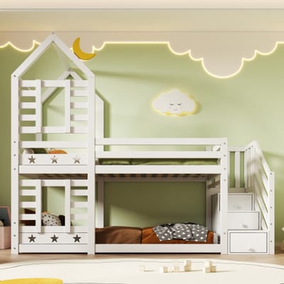 KOMHTOM stapelbed 90x200 cm met lade en valbeveiliging mezzanine bed - 2x lattenbodem