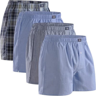 DANISH ENDURANCE Losse Boxershorts biologisch katoen Heren Ondergoed - Knoopgulp - 4-pack - Blauw/Gestreept Mix - Maat 3XL