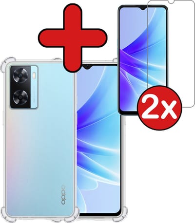 Hoesje - Met Screenprotector - 2 Stuks - Geschikt voor OPPO A57 - Sterk & Shockproof - Back Cover - Siliconen Case - Telefoon Hoes - Shock Proof - Telefoonhoes - Transparant
