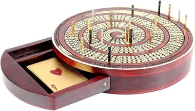 Cribbage Bord - Prikbord Spel - Gezellige Avonden - Spiraal Ontwerp 4 Tracks - 10 Inch Diameter - Bloedhout Esdoorn