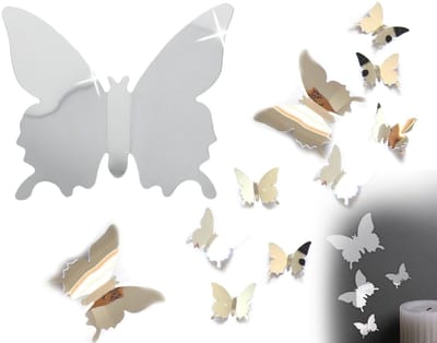 Dailygoods- Vlinderstickers 36-delig - Zilveren Spiegel - Muurdecoratie - Wanddecoratie - Decoratie Slaapkamer - Hoogwaardig Spiegelmateriaal