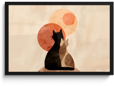 Poster in lijst - Fotolijst 60x40 cm - Posters - Katten - Zwart - Abstract - Cirkels - Posterlijst zwart - Decoratie - Wanddecoratie woonkamer - Muurdecoratie slaapkamer
