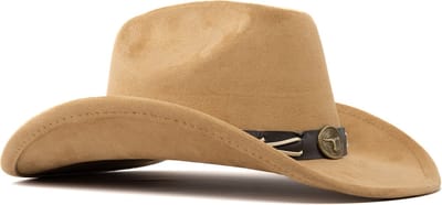 KIMU® Cowboyhoed Lichtbruin Gevlochten Band - Verstelbaar t/m Maat 59 - Bruine Cowboy Western Hoed Dames Heren - Cowgirl Bruin Yellowstone Festival