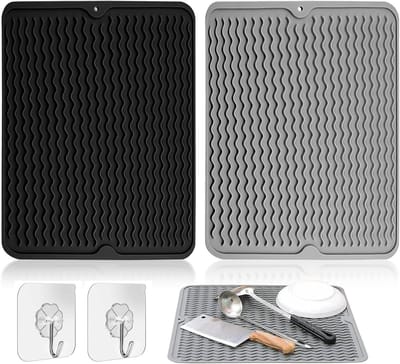 Siliconen Afvoer Mat 40 x 30 cm voor Keuken, Hittebestendig en Antislip, Ideaal voor Afwas en Keukenwerkblad, Grijs en Zwart