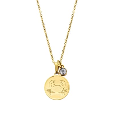 CO88 Collection Zodiac 8CN-26079 Stalen Collier met Hanger - Sterrenbeeld Kreeft - Lengte 42 + 5 cm - Goudkleurig