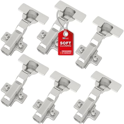 SOTECH SMOOTH 6 stuks SOFT-CLOSE potscharnieren 105° middenaanslag T45 met montageplaten, deksels, schroeven en snelmontage KLIP, getest met 50.000 cycli
