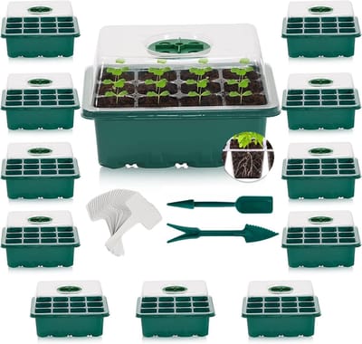 Famanu 12 stuks kamerkas, 144 cellen, mini-broeikas, kweekset, starter, kweekschaal met deksel en ventilatie voor zaailingen, planten
