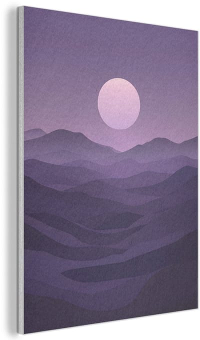 Akoestisch wandpaneel 30x40 cm - Vilt schilderij Heuvels - Paars - Mist - Zon - Akoestische panelen - Geluidsdempende wanddecoratie - Geluidsisolatie woonkamer - Muurdecoratie geluidspanelen