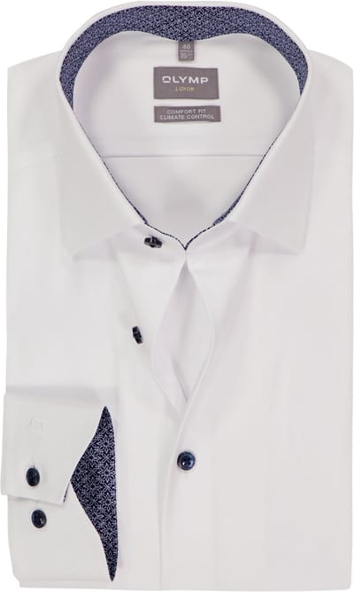 OLYMP 24/7 Luxor comfort fit overhemd - twill - wit - Strijkvriendelijk - Boordmaat: 41
