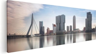 Artaza Canvas Schilderij Skyline Rotterdam - 60x20 cm - Wanddecoratie Erasmusbrug - Muurdecoratie Stad - Kamer Accessoires