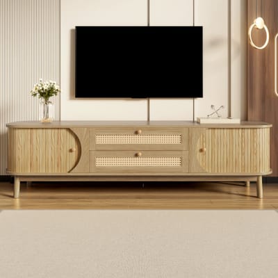 Gutent-Tv-meubel met deuren en lades-tv-standaard met rotan zijkanten-naturel