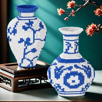 28cm Creatieve DO-IT-YOURSELF Chinese Stijl Blauw & Wit Porseleinen Vaas Puzzel Bouwblok Leren Gericht Jongens Speelgoed ideaal voor No Box