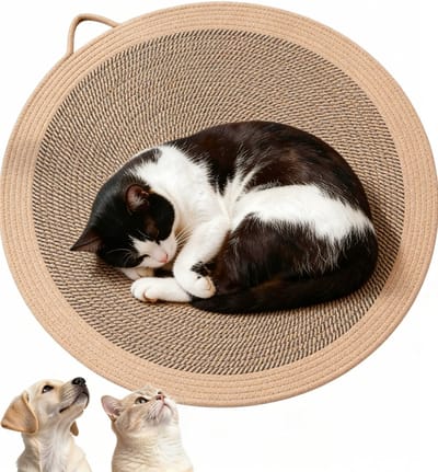 krabbord kat - Gebreide Krabmat voor Katten – Rond Slaapmat met Handvat – Katoen-Linnen – Bruin – 40x40cm - 1stuk