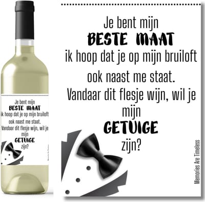 Wijnetiket Wil je mijn getuige zijn – Je bent mijn beste maat – Glossy – 10,5 x 14,8 cm