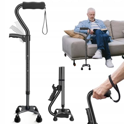 Wandelstok - Lichtgewicht Aluminium Wandelstok - 8-traps Verstelbaar 80-97cm - 4-Poots Antislip Basis voor Veiligheid - Zachte Handgreep voor Artritis - Opvouwbaar & Compact - Voor Ouderen & Revalidatie