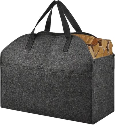Brandhouttas Vilt - Haardhoutmand Opbergtas - Hout Opslag - Stevige Handgreep - 55.8 x 25.4 cm - Grijs