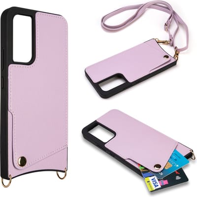 Casemania Hoesje Geschikt voor Samsung Galaxy A54 - Back Cover met Draagkoord - Pasjeshouder Hoes met Bandje - Crossbody Telefoonhoesje - Lanyard Case - Paars