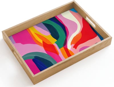 Dienblad hout 40x30 cm - Schootdienblad - Vormen - Golvend - Abstract - Felroze - Borrelplank rechthoek - Plateau dienbladen