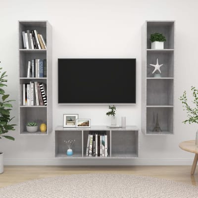 vidaXL - 3-delige - Tv-meubelset - bewerkt - hout - betongrijs