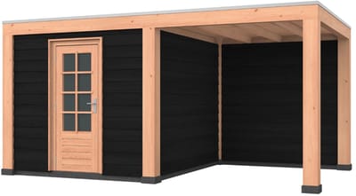 Douglas overkapping, 500 x 300, met zwarte schuur en achterwand, Westwood Modern Plus