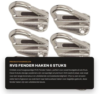 Dailygoods- Fenderhaken 6 Stuks - Roestvrij Staal - Zware Duurzame Haak - Anticorrosie - Voor Boot/Ankeren - Lange Levensduur