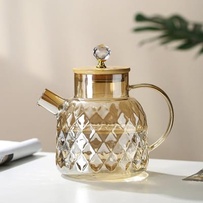 Bouilloire à thé en verre avec couvercle en bambou et bec verseur filtrant amovible Théière à champagne pour thé en feuilles et thé aux fruits 1/15/1,8 L