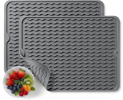 Siliconen Afdruipmat - 2 stuks - 30x40cm - Grote Droogmat - Afwas Droogmat - Barmat - Vaat Afwas mat - Waterdicht - Antislip - BPA vrij - Hittebestendig 230°C - Voor gootsteen, koffiebaraccessoires, eetrek, stenen bestekhouder - Grijs
