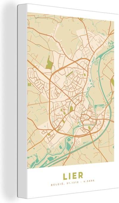 Canvas Schilderij België - Lier - Plattegrond - Kaart - Stadskaart - 20x30 cm - Wanddecoratie