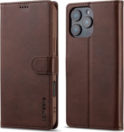 LC.IMEEKE Hoesje - Geschikt voor iPhone 16 Pro Hoesje - LC.IMEEKE Luxe Book Case - Donkerbruin