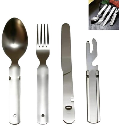 4 stuks - Afneembare mes-, vork- en lepelset van roestvrij staal - zilver - Serviesgoed opbergruimte - Camping servies set - Duurzaam & Elegant Bestek - Duurzaam en herbruikbaar
