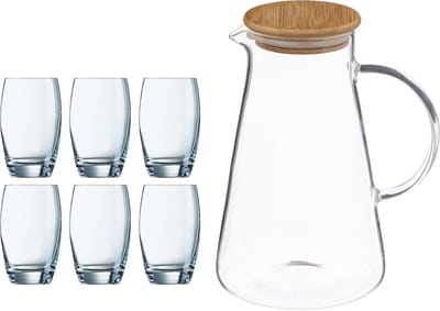 Arcoroc Waterglazen Salto met karaf - set 6x stuks glazen - 350ml - en schenkkan van 1.5 liter - met dop