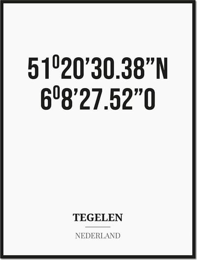 Poster/kaart TEGELEN met coördinaten