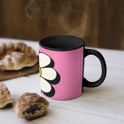 Magische Mok - Foto op Warmte Mokken - Koffiemok - Smiley - Bloem - Roze - Magic Mok - Beker - 350 ML - Theemok