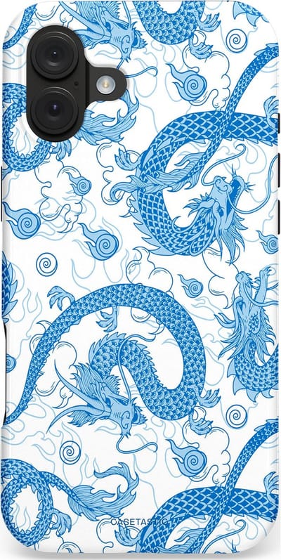 Casetastic hoesje geschikt voor Apple iPhone 16 Plus - MagSafe - Dubbellaagse bescherming - Drakengloed - Fashion Case - Lichtblauw Wit Lichtgrijs