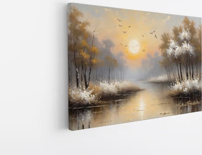 Saammp Canvas Schilderij - witte landschap met zon - Natuur - 45x30 - Foto op canvas - Wanddecoratie - Muurdecoratie Woonkamer - Slaapkamer decoratie - Canvas Print