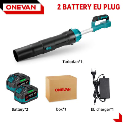 ONEVAN 8000W Borstelloze Elektrische Turbo Blower Jet Fan 400M/S Snoerloze Handheld Bladblazer Stofblazen Verwijderingstool voor 21V 18V Batterij 2*928VF Battery-EU