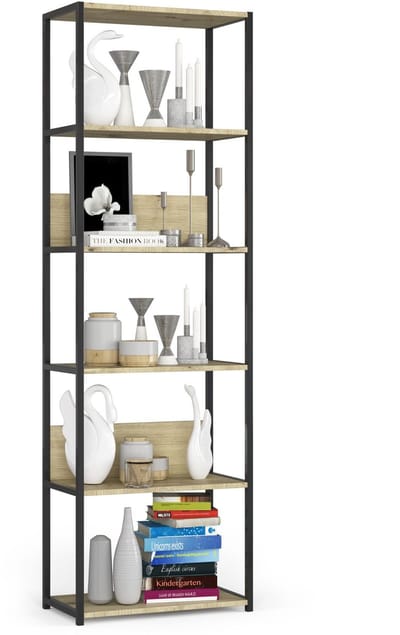 Open Boekenkast, Ladderkast, Industrieel Design / Vakkenkast met 6 Planken / Opbergplank / Boekenrek Opslagrek / Zwart - Artisan Eik / 60 x 192 x 32 cm