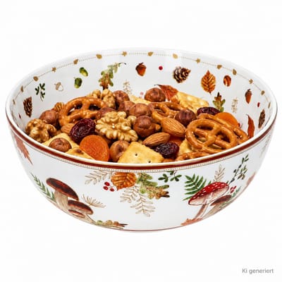 AUTUMN BREEZE ronde serveerschaal Ø 23 cm met paddestoelenmotief van porselein – R1192#AUBR