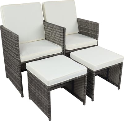 VCM 4-delige set tuinstoel loungestoel fauteuil rotan balkonstoel camping zitkussen voetensteun kruk Raloso
