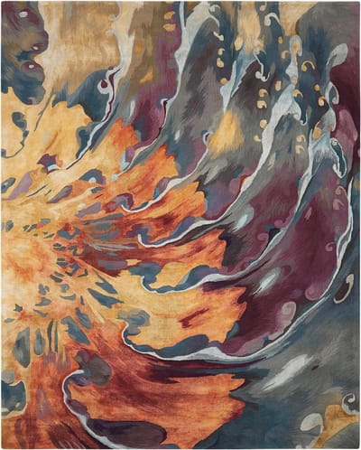 Nourison Prismatic Vloerkleed - 114 x 175 cm - Oranje - Rechthoekig - Wol, Luxcelle - Eetkamer, Woonkamer - Abstract - Design, Eclectisch, Modern