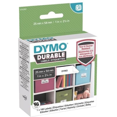 DYMO originele Duurzame LabelWriter labels | 25 mm x 54 mm | Witte Poly | 160 zelfklevende etiketten | Stevige labels voor de LabelWriter labelprinters