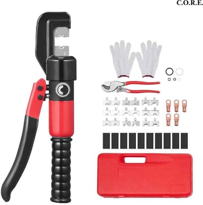CORE Krimptang - Prestang AWG-set - Hydraulische krimper - Met persfittingen - Kniptang en handschoenen - AWG12-2/0 - 30x11x5.5cm