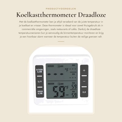 Dailygoods - Koelkastthermometer - Draadloze temperatuursensoren - Hoorbaar alarm - Compact formaat - Temperatuurregistratie - Geschikt voor koelkast...