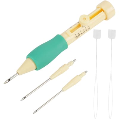 Kit de poinçons à broder avec 3 tailles d'aiguilles pour loisirs créatifs Yellow + Green
