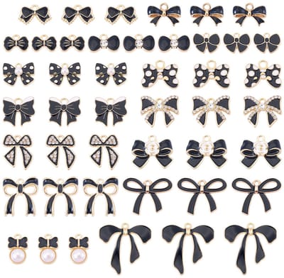 Strik Emaille Hangers Zwart/Roze Emaille Legering Boog Bengelen Charms Met Strass Strik Hangers Voor Diy Ketting Oorbel Sieraden Maken