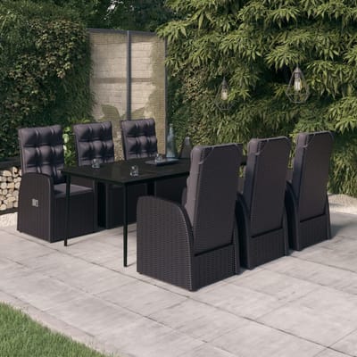 vidaXL - 7-delige - Tuinset - met - kussens - zwart