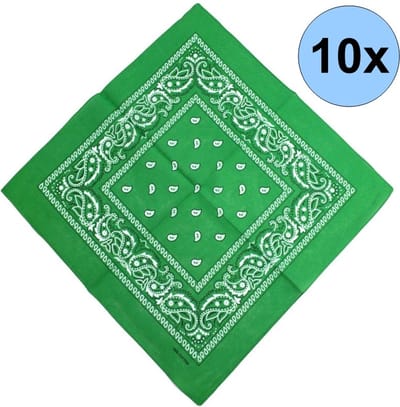 Fako Fashion - Bandana - Hoofddoek - Mondbescherming - Zakdoek - Paisley - Groen - 10 Stuks
