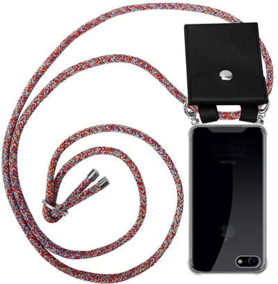 Cadorabo Hoesje geschikt voor Apple iPhone 7 / 7S / 8 / SE 2020 in KLEURRIJKE PAPEGAAI - Silicone Mobiele telefoon ketting beschermhoes met zilveren ringen, koordriem en afneembaar etui