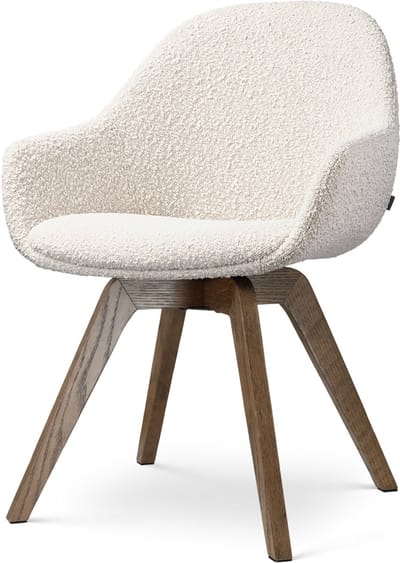 Nolon Noor-Mae draaibare Eetkamerstoel bouclé beige - walnoot houten onderstel - japandi - comfortabele zitting